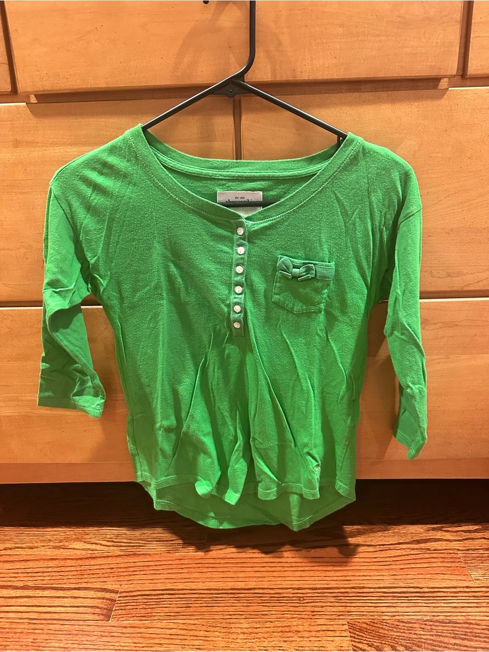 abercrombie kids Bright Green Henley Top with Pocket Bow